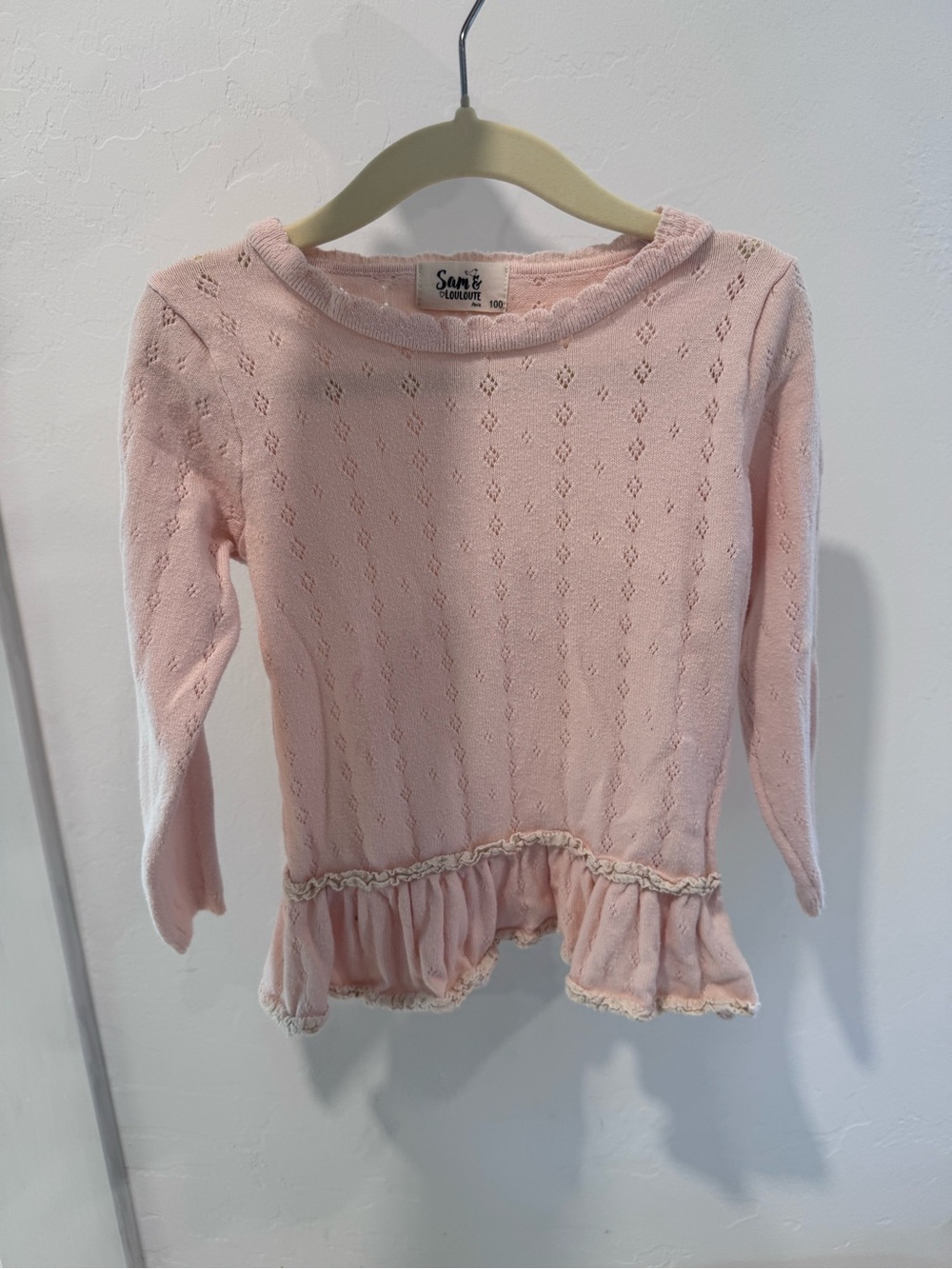 Sam & Louloute Girls' Pink Knit Ruffle Hem Sweater Top